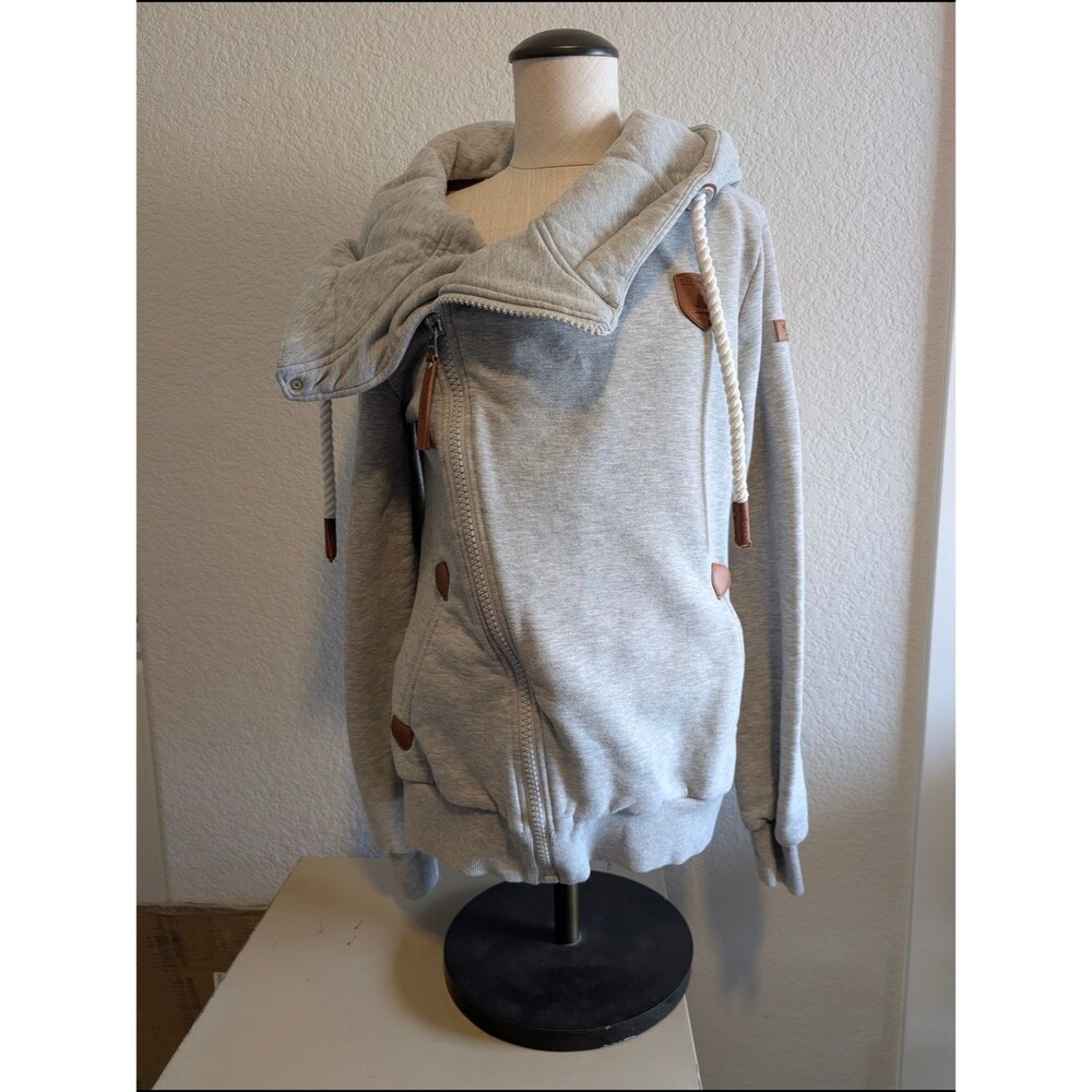 Wanakome Women's Sz S Heather Gray Crewneck with Brown Trim Branding